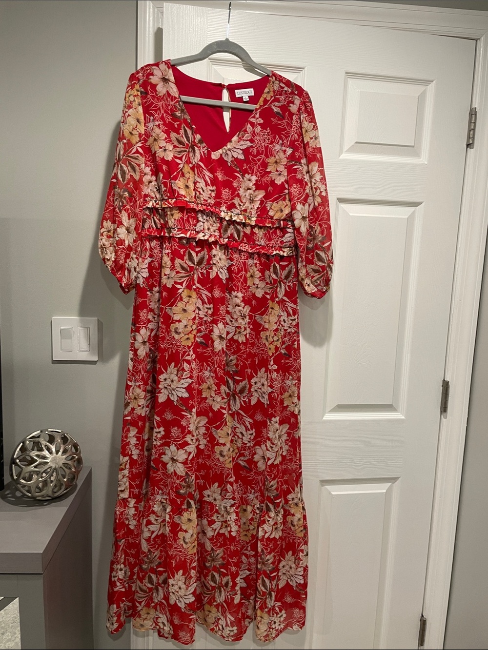 Luxology Red Floral Scoop Neck Dress